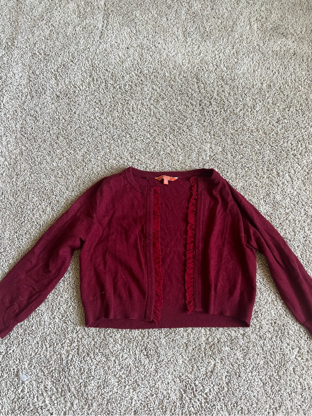 Modcloth Burgundy Ruffle-Trim Crew Sweater